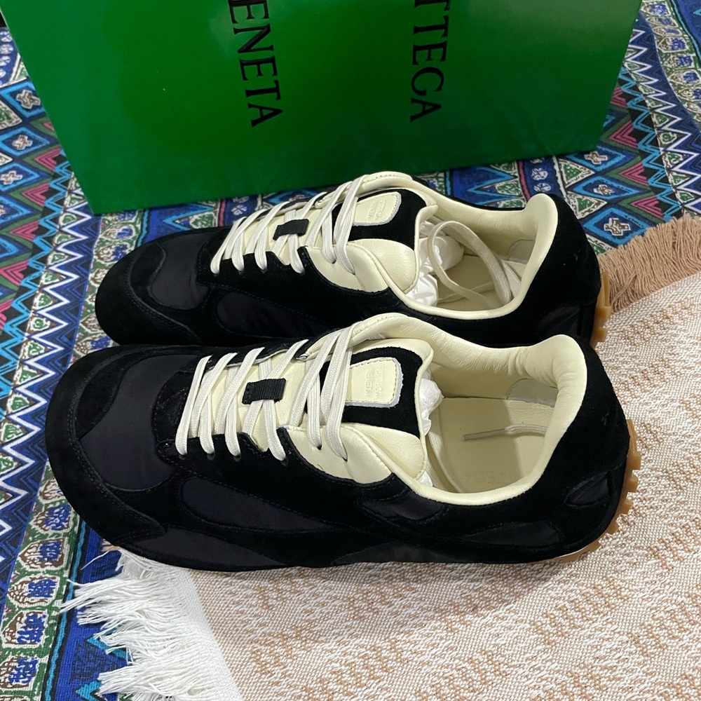 Bottega Veneta Black & Cream Suede Runner Sneakers